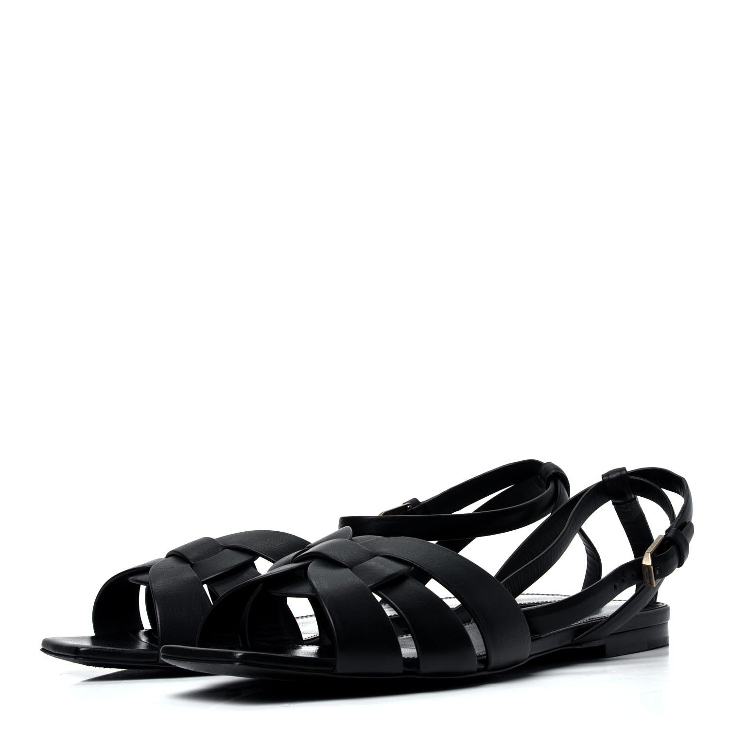 Saint Laurent Calfskin Tribute 05 Ankle Strap Flat Sandals 37.5 Black 4 of 10