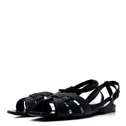 Saint Laurent Calfskin Tribute 05 Ankle Strap Flat Sandals 37.5 Black 4 of 10