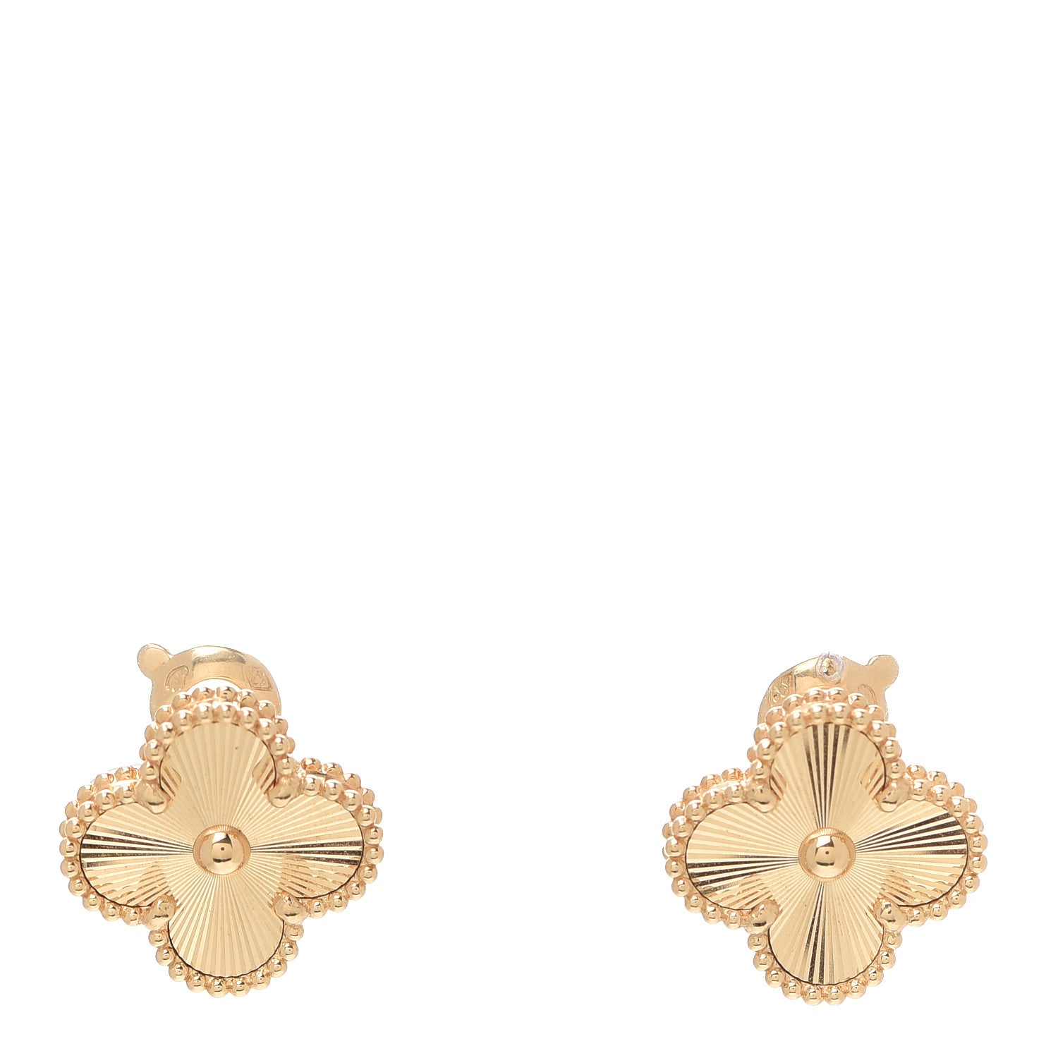 Van Cleef & Arpels 18K Yellow Gold Guilloche Vintage Alhambra Earrings 1 of 6