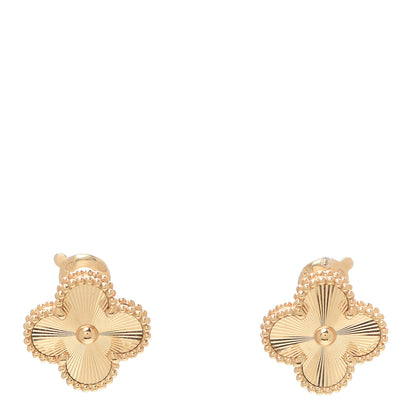 Van Cleef & Arpels 18K Yellow Gold Guilloche Vintage Alhambra Earrings 1 of 6