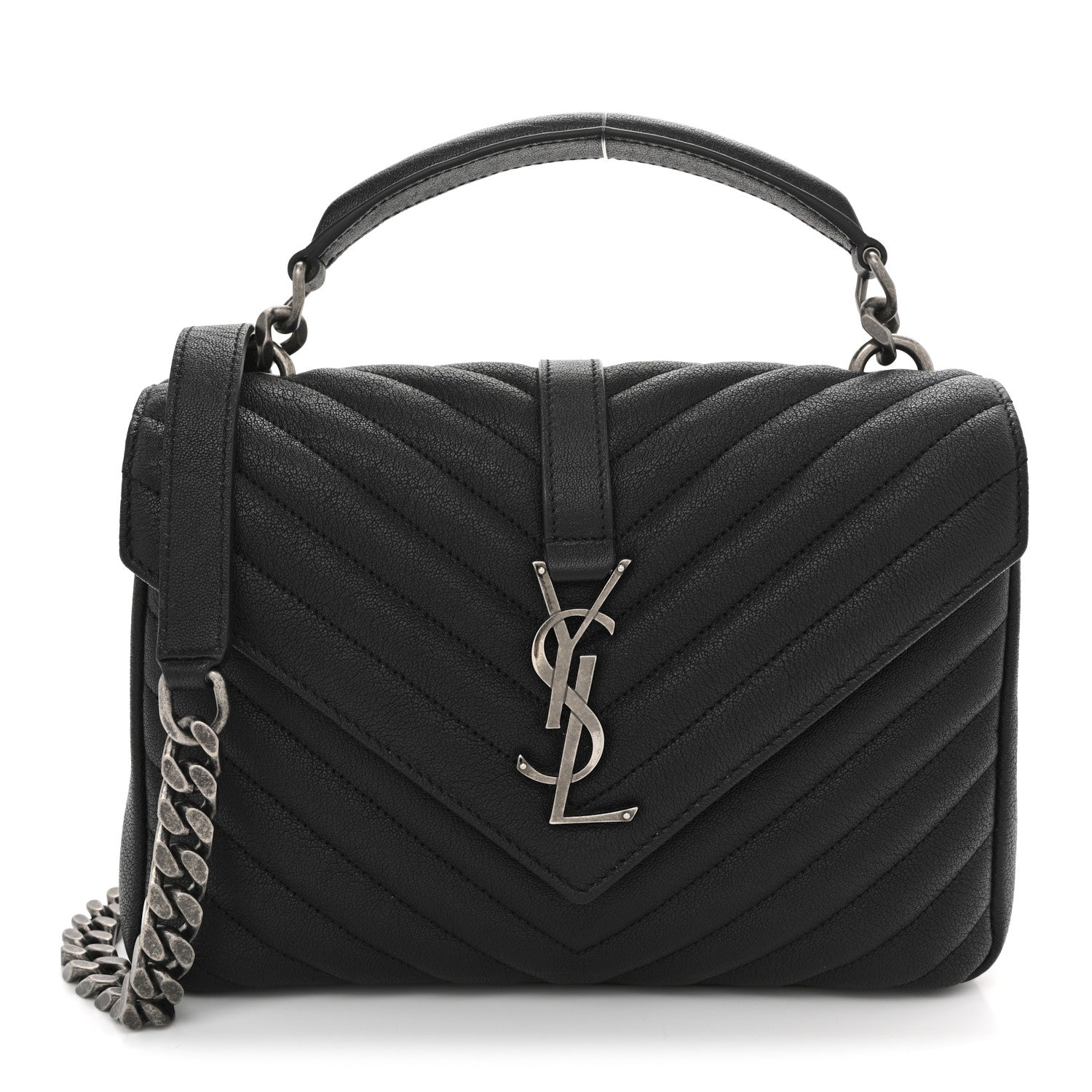 Saint Laurent Sheepskin Matelasse Chevron Monogram Medium College Bag Black 1 of 10