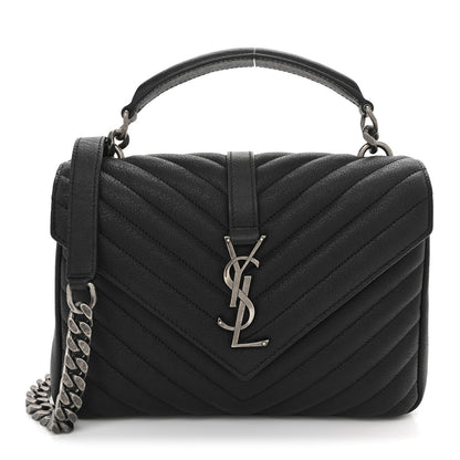 Saint Laurent Sheepskin Matelasse Chevron Monogram Medium College Bag Black 1 of 10