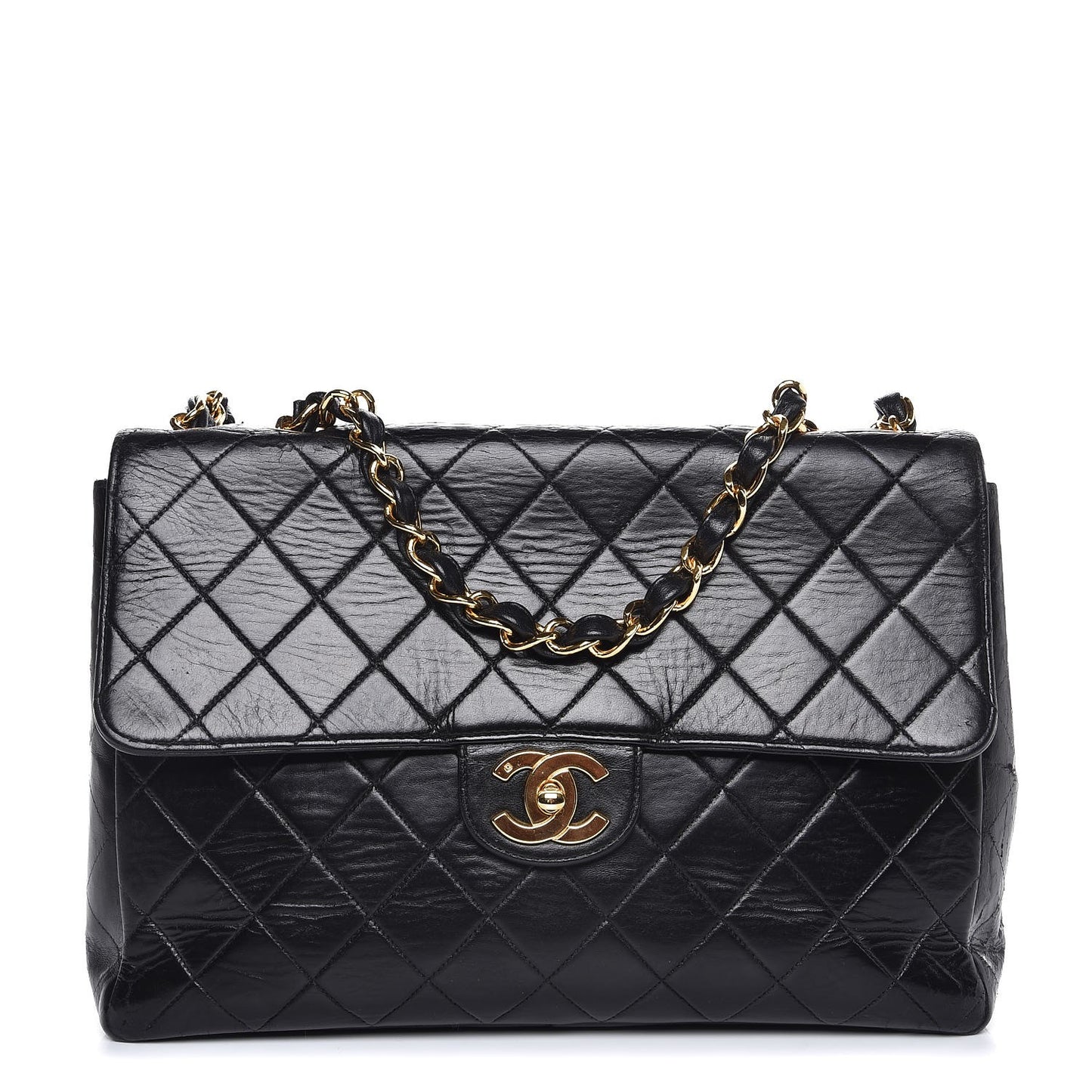 Lambskin Quilted Jumbo Single Flap Black