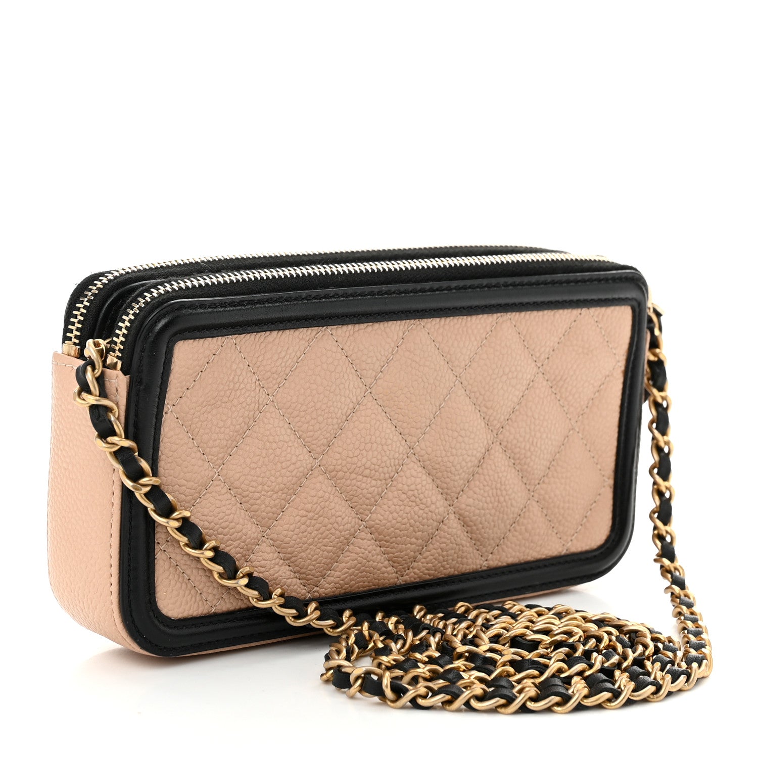 Chanel Caviar Quilted CC Filigree Clutch With Chain Beige Black 3 of 12