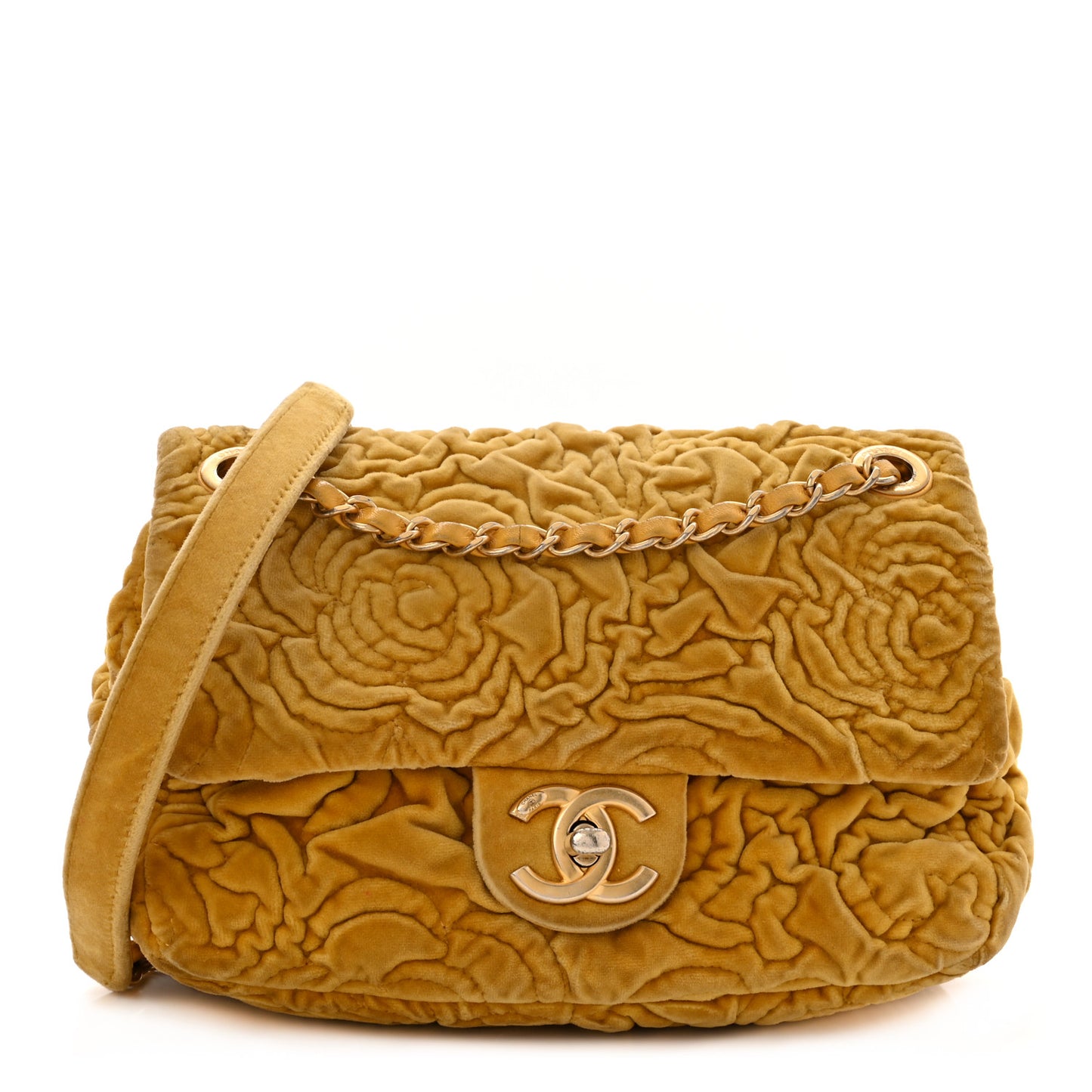 Velvet Camellia Embossed Mini Rectangular Flap Yellow