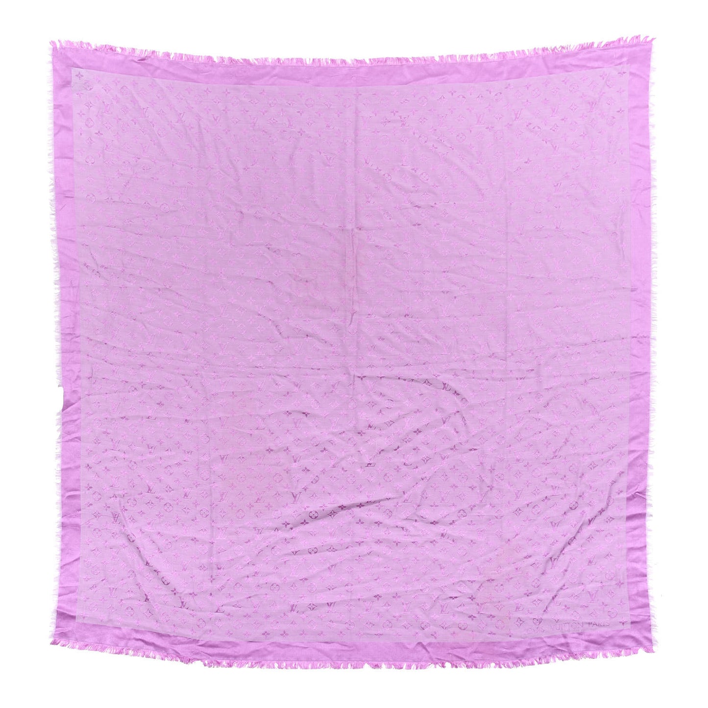 Silk Wool Monogram Denim Shawl Cyclamen Pink