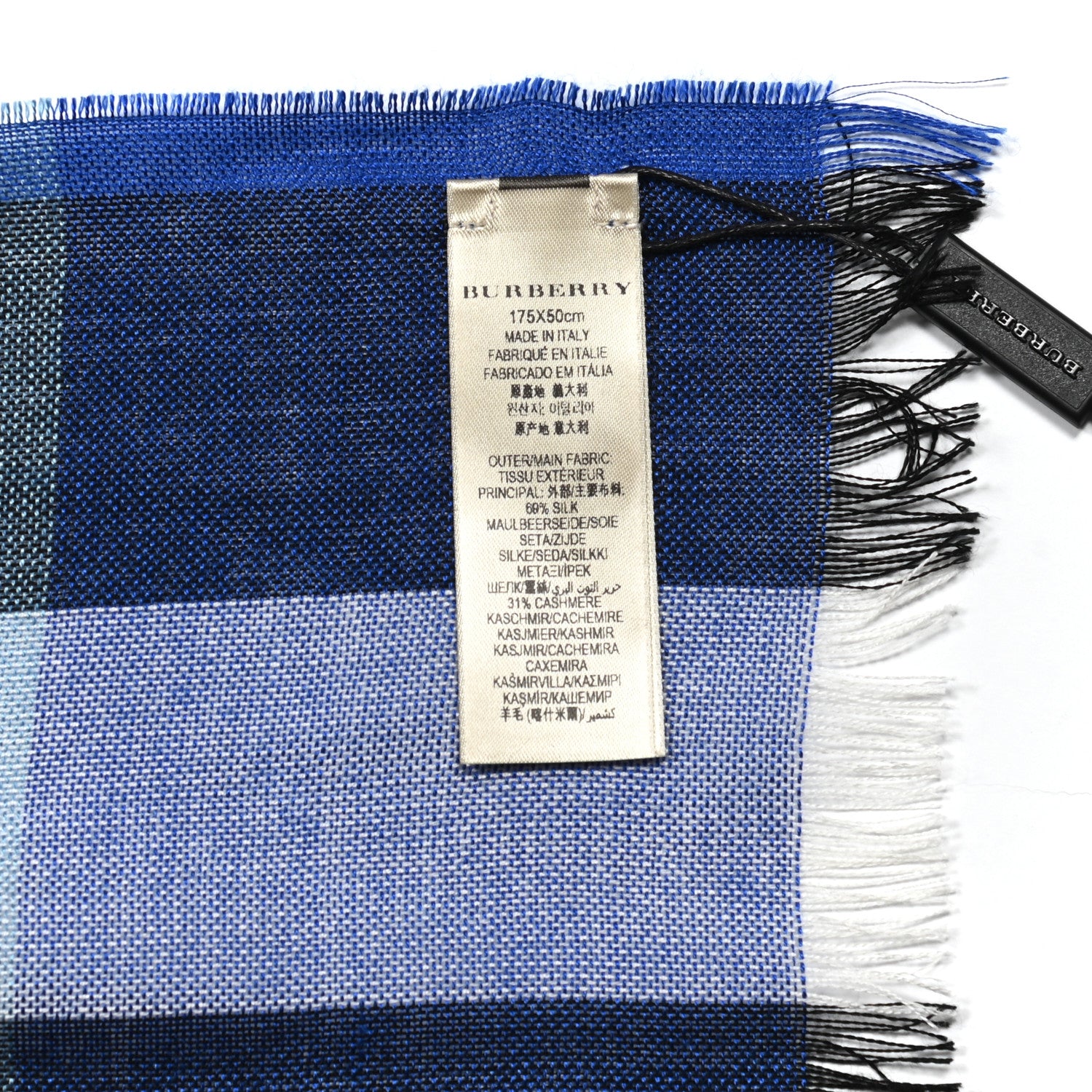 Burberry Silk Cashmere Half Mega Check Scarf Cobalt Blue 4 of 5