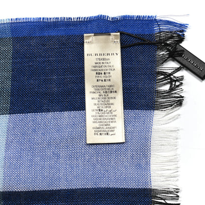 Burberry Silk Cashmere Half Mega Check Scarf Cobalt Blue 4 of 5