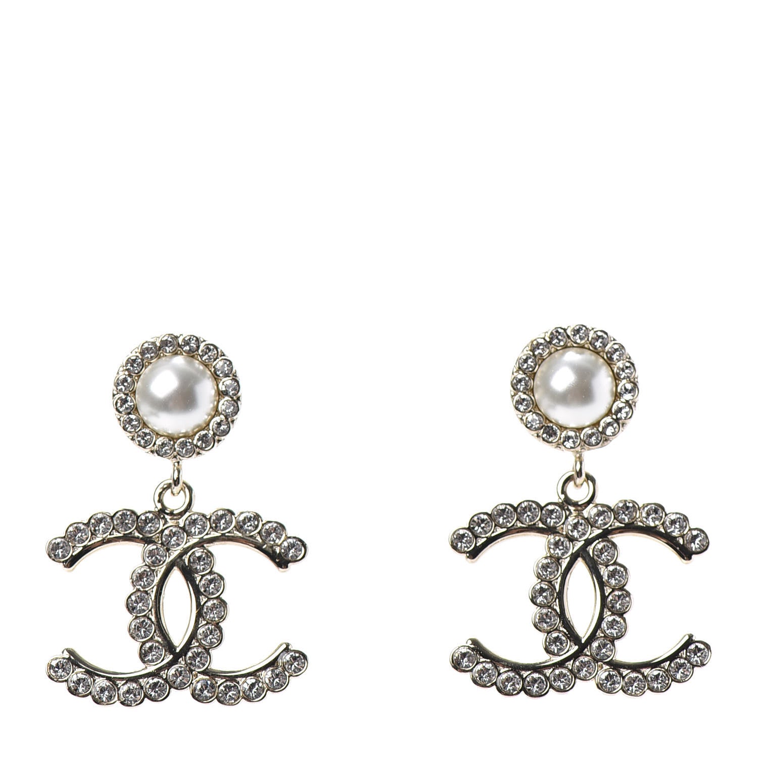 Chanel Crystal Pearl Bow-tiful CC Drop Earrings Gold 1 of 4