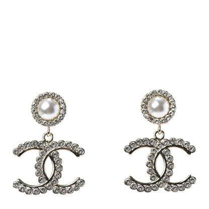 Chanel Crystal Pearl Bow-tiful CC Drop Earrings Gold 1 of 4