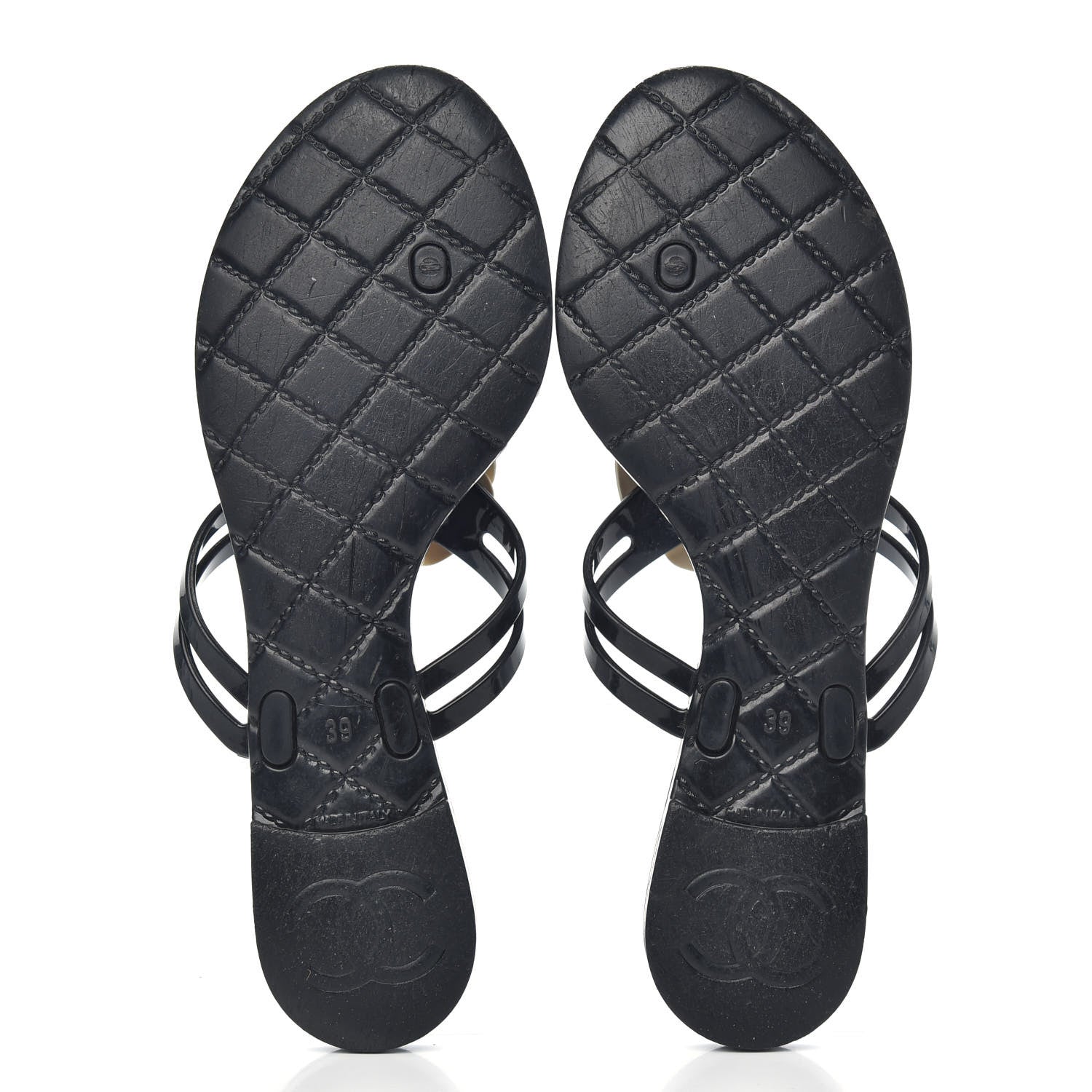 Chanel Jelly Camellia Thong Sandals 39 Black Ivory 5 of 7