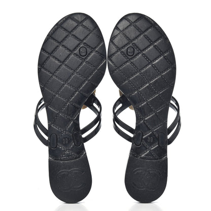 Chanel Jelly Camellia Thong Sandals 39 Black Ivory 5 of 7