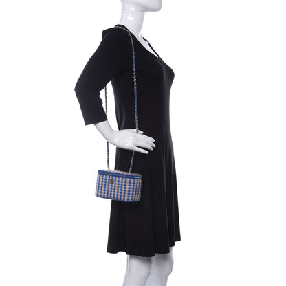 Chanel Raffia Jute Striped Small Vanity Case With Chain Blue Beige 2 of 11