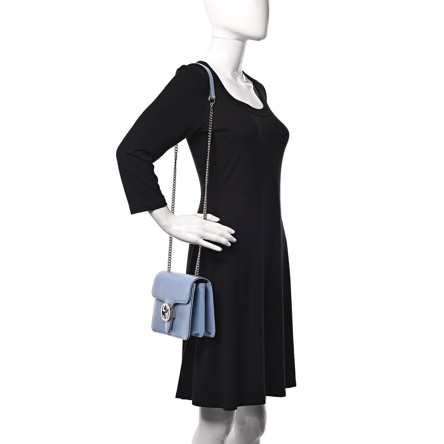 Dollar Calfskin Small Interlocking G Shoulder Bag Mineral Blue