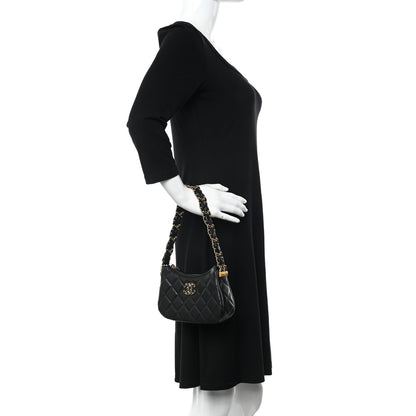 Chanel Crumpled Calfskin Quilted Braided CC Small Hobo Black 2 of 11