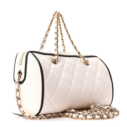 Chanel Lambskin Quilted Barrel Clutch With Chain White 3 of 11