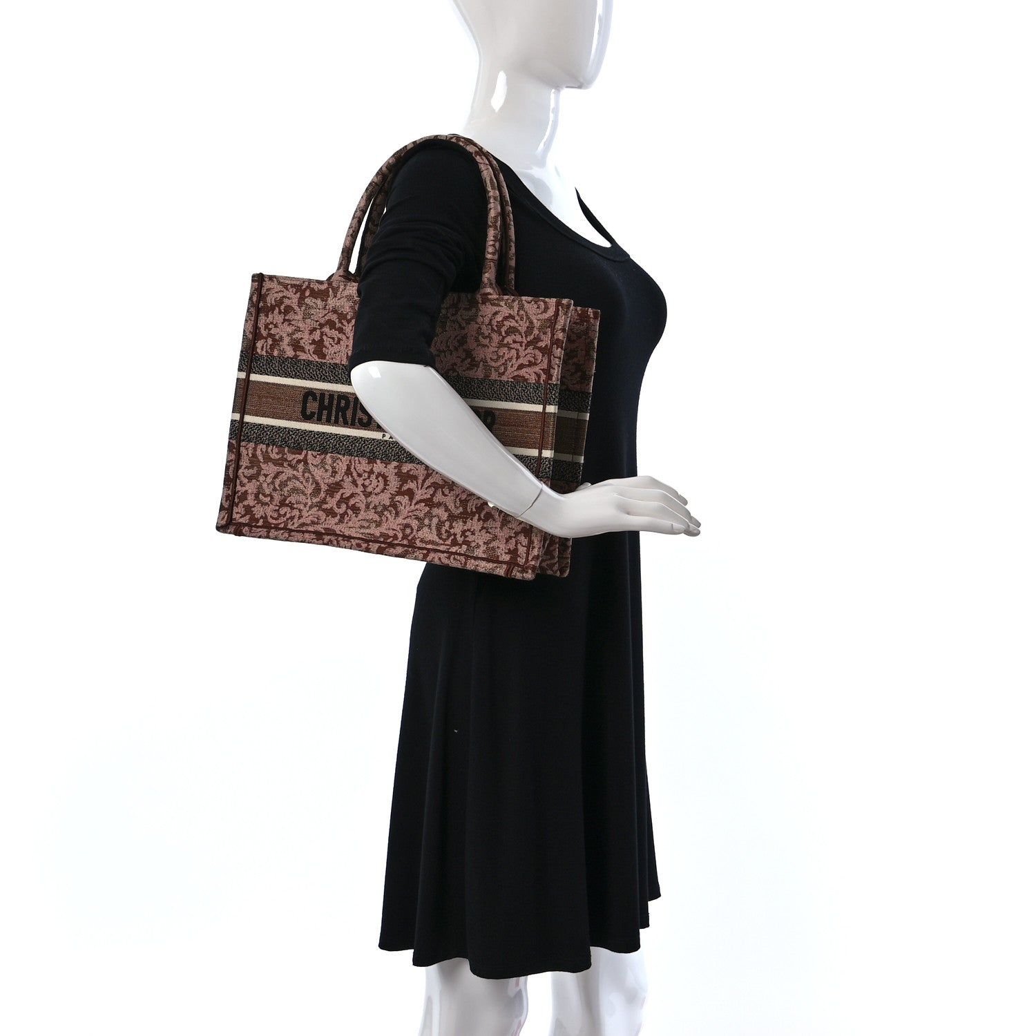 Christian Dior Canvas Embroidered Medium Brocart Book Tote Metallic Pink 2 of 12