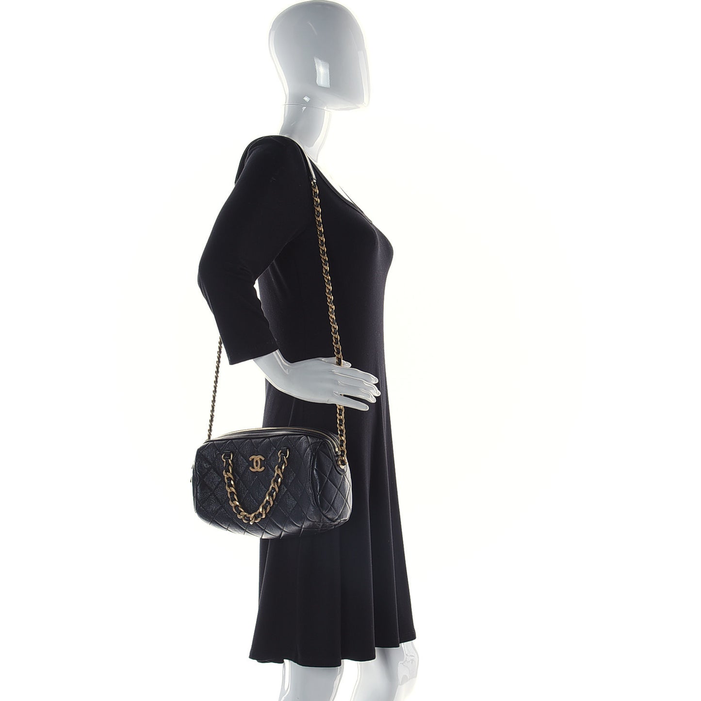 Shiny Lambskin Quilted Fashion Therapy Bowling Bag Black