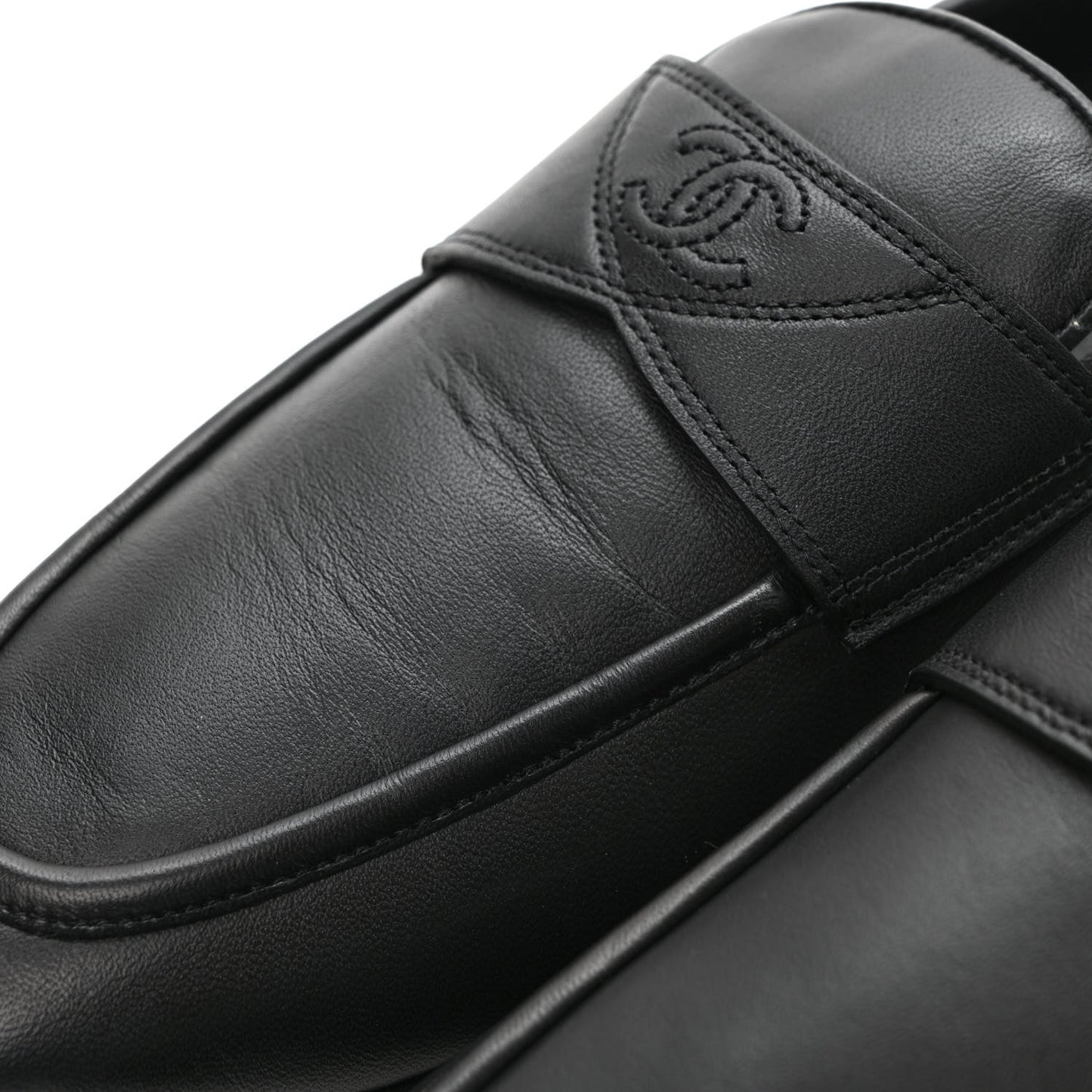 Calfskin Mens Stitched CC Loafers 45 45 Black