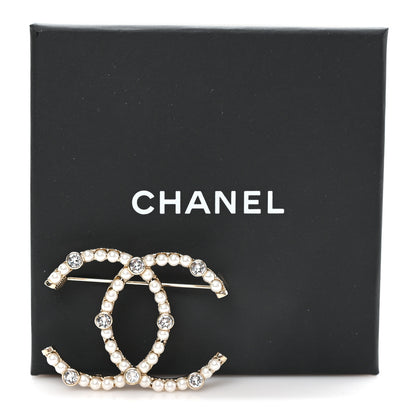 Chanel Pearl Crystal CC Brooch Gold 4 of 4