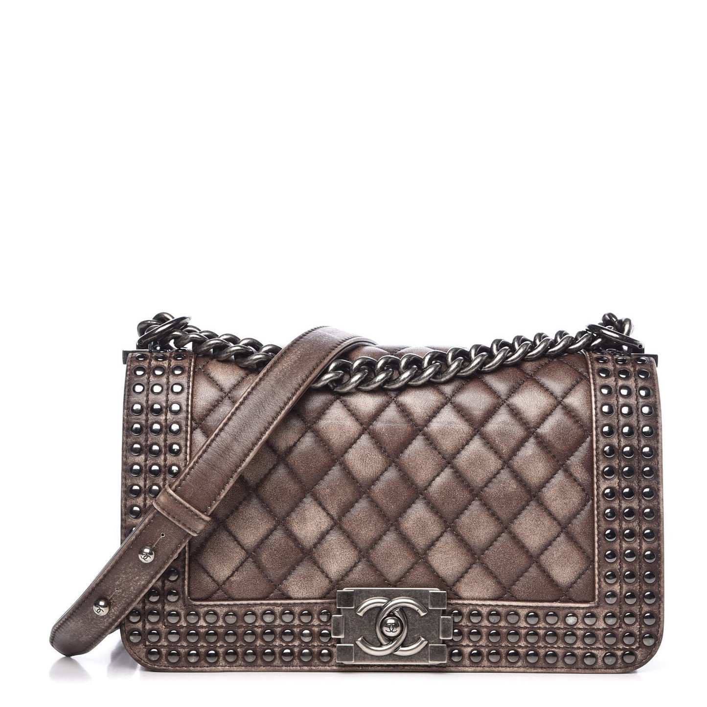 Faded Calfskin Quilted Medium Studded Boy Flap Beige
