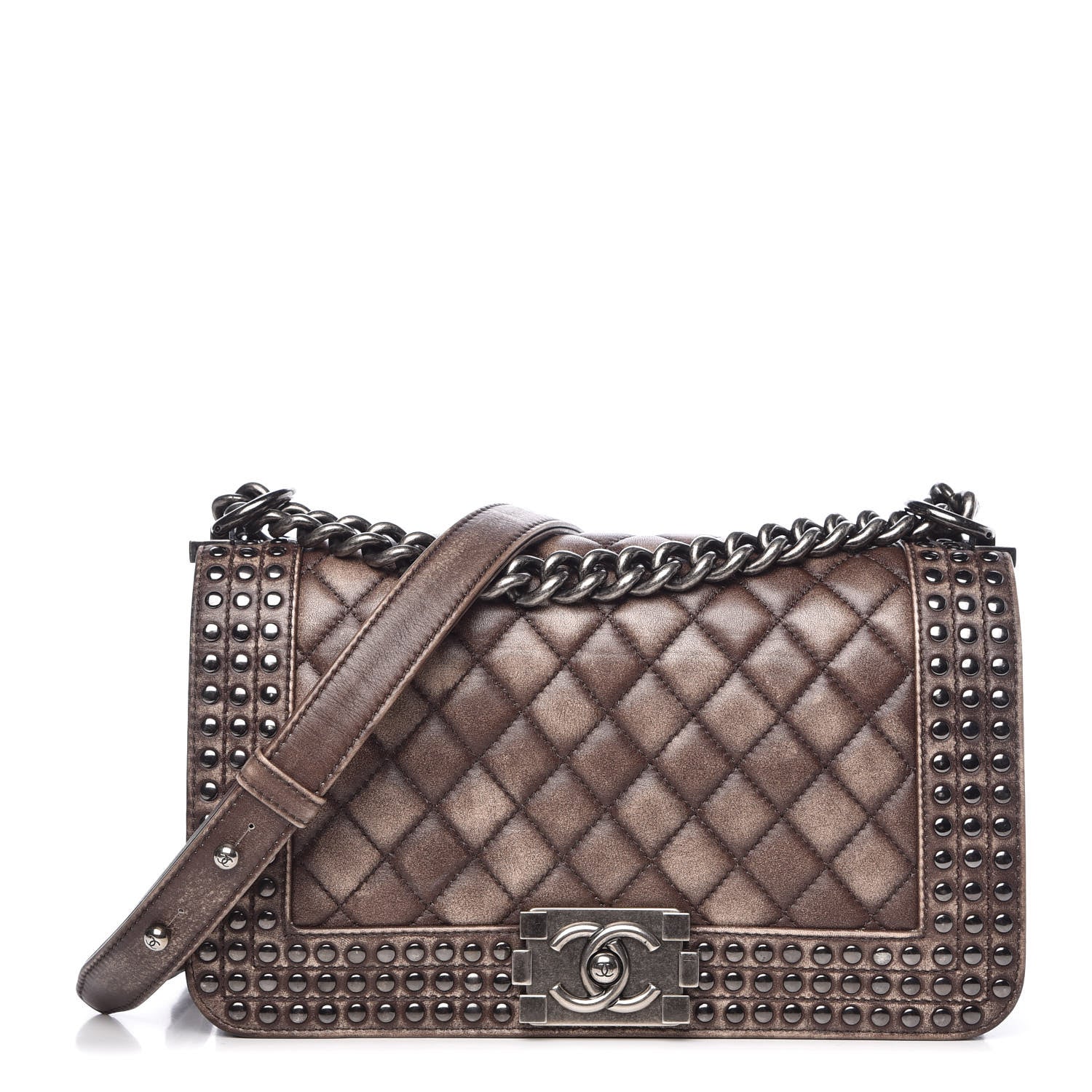 Chanel Faded Calfskin Quilted Medium Studded Boy Flap Beige 1 of 11