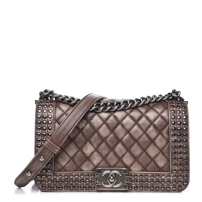 Chanel Faded Calfskin Quilted Medium Studded Boy Flap Beige 1 of 11