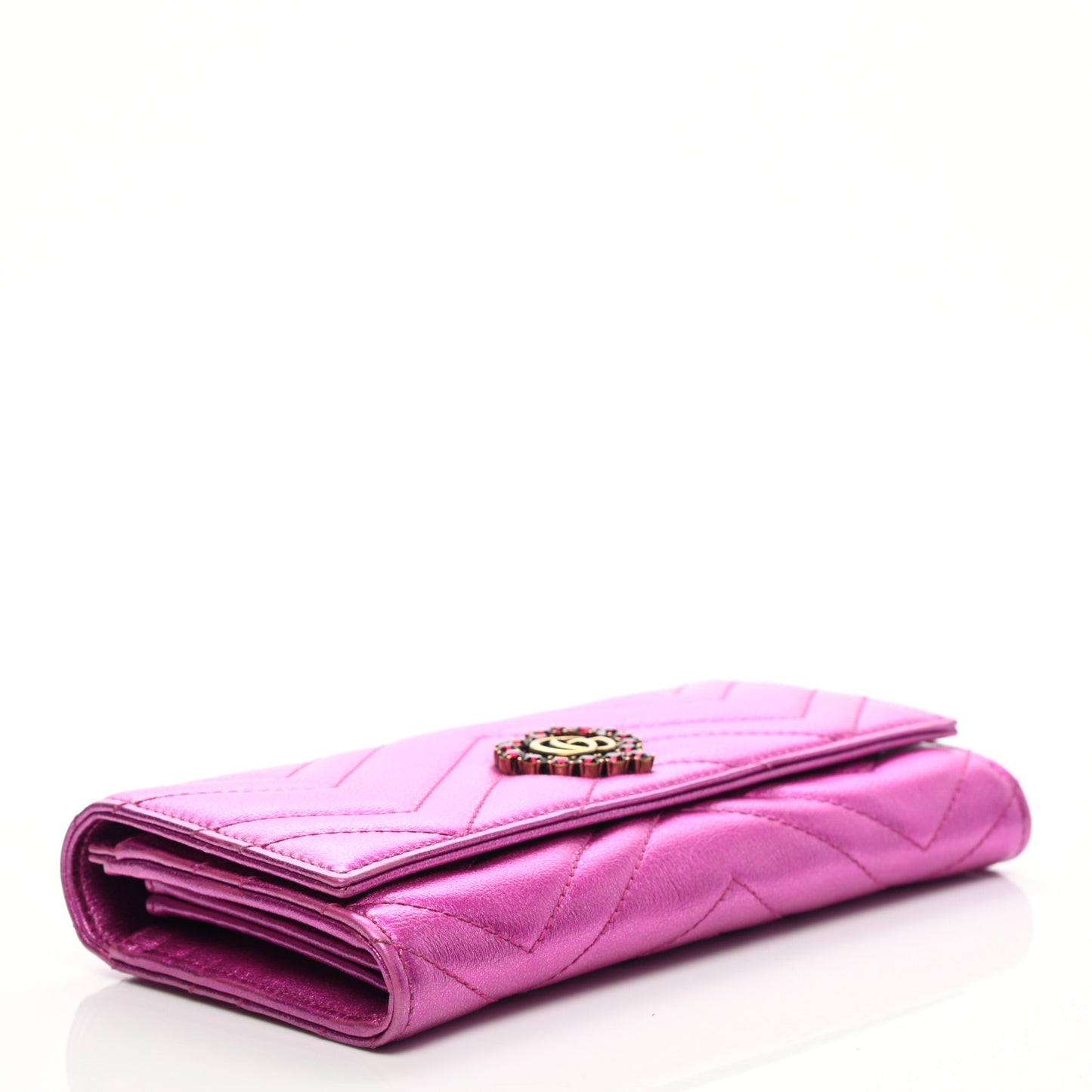 Metallic Calfskin Matelasse Crystal GG Marmont Continental Wallet Fuchsia