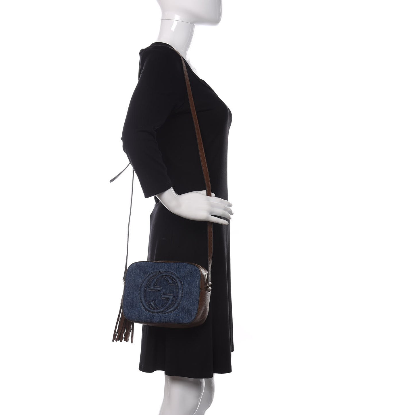 Denim Pebbled Calfskin Small Soho Disco Bag Blue Brown