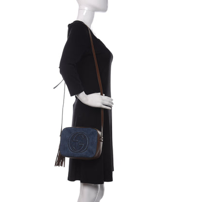 Gucci Denim Pebbled Calfskin Small Soho Disco Bag Blue Brown 2 of 10