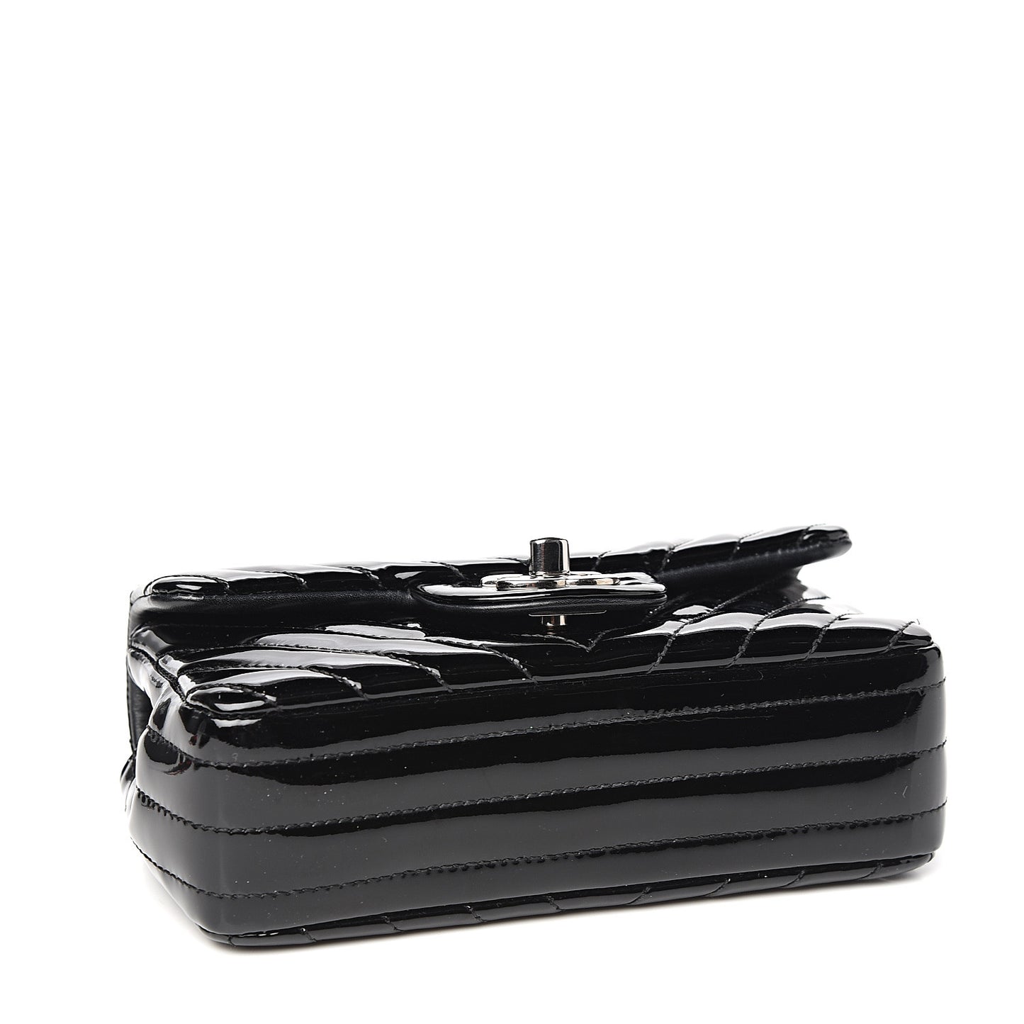 Patent Calfskin Chevron Quilted Extra Mini Flap Black