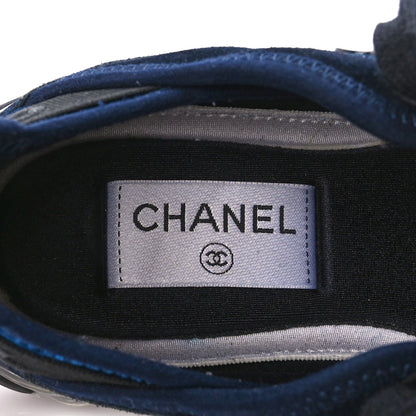 Chanel Suede Calfskin Velvet Grosgrain CC Sneakers 36 Navy Blue Black 7 of 8
