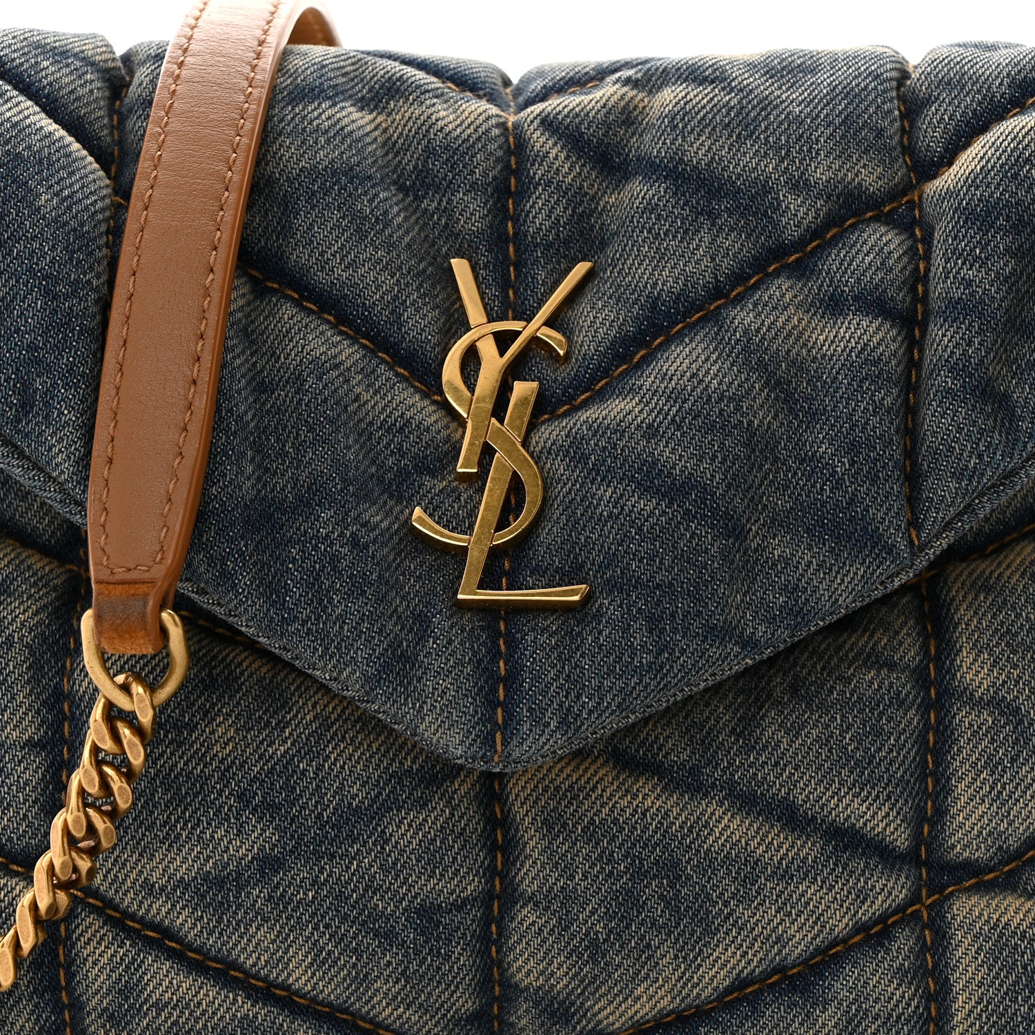 Saint Laurent Denim Quilted Toy Loulou Puffer Monogram Chain Satchel Blue Cinnamon 8 of 10