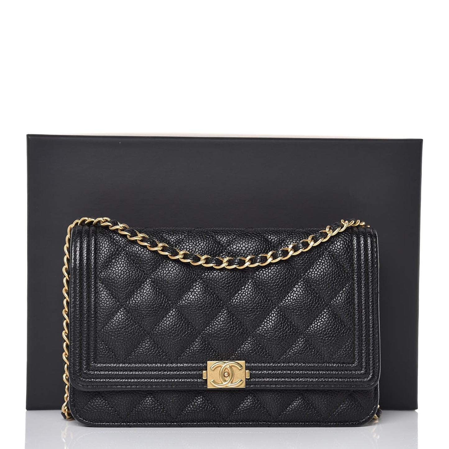 Caviar Quilted Boy Wallet On Chain WOC Black