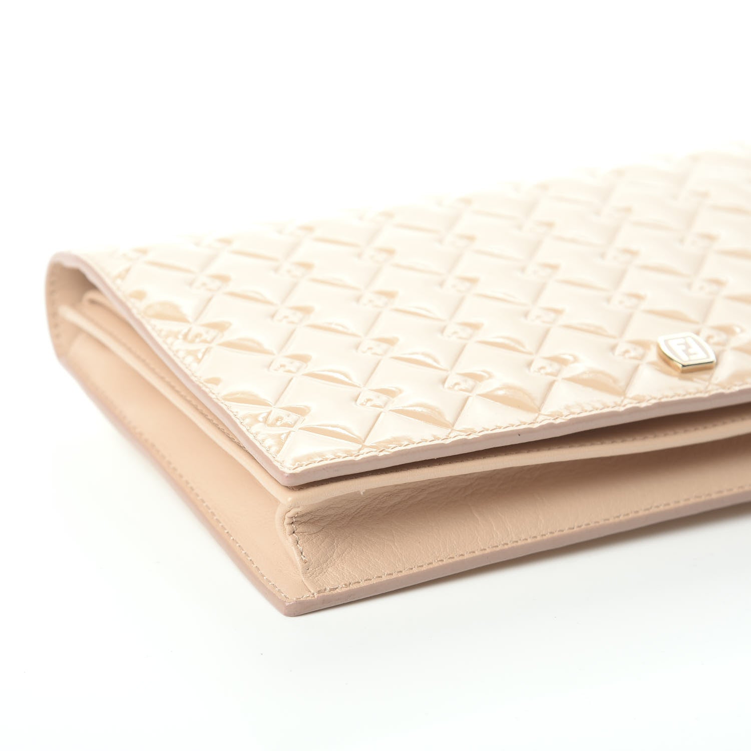 Fendi Patent Fendilicious Embossed Quilted Wallet On Chain Beige 9 of 10