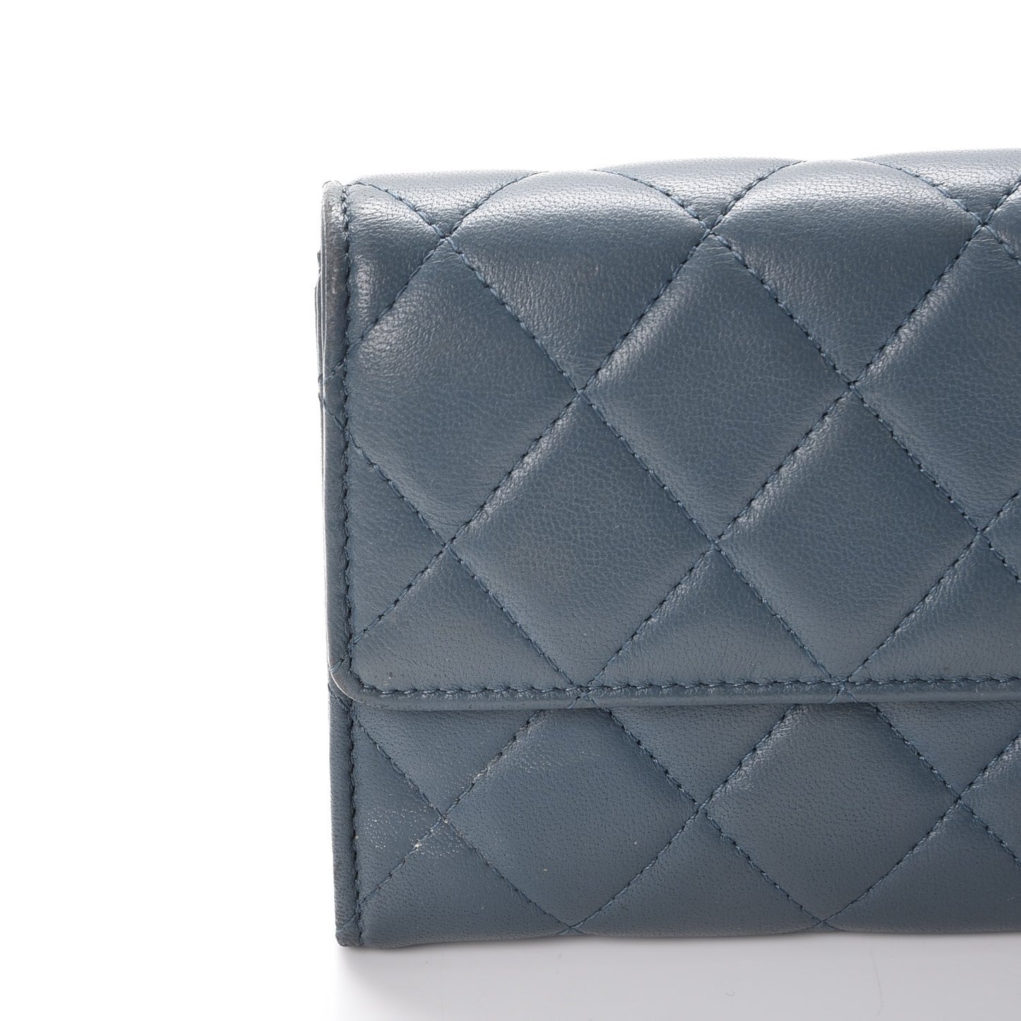 Lambskin Quilted Large Gusset Flap Wallet Blue