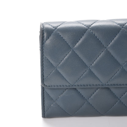 Chanel Lambskin Quilted Large Gusset Flap Wallet Blue 9 of 16