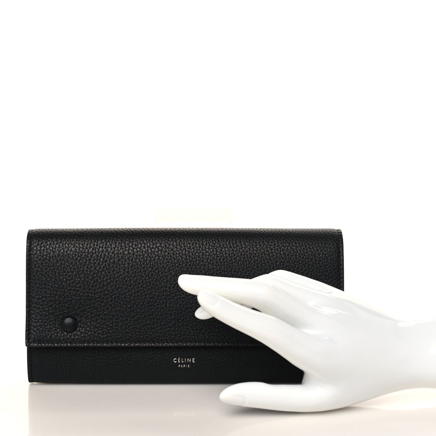 Drummed Calfskin Large Multifunction Flap Wallet Black