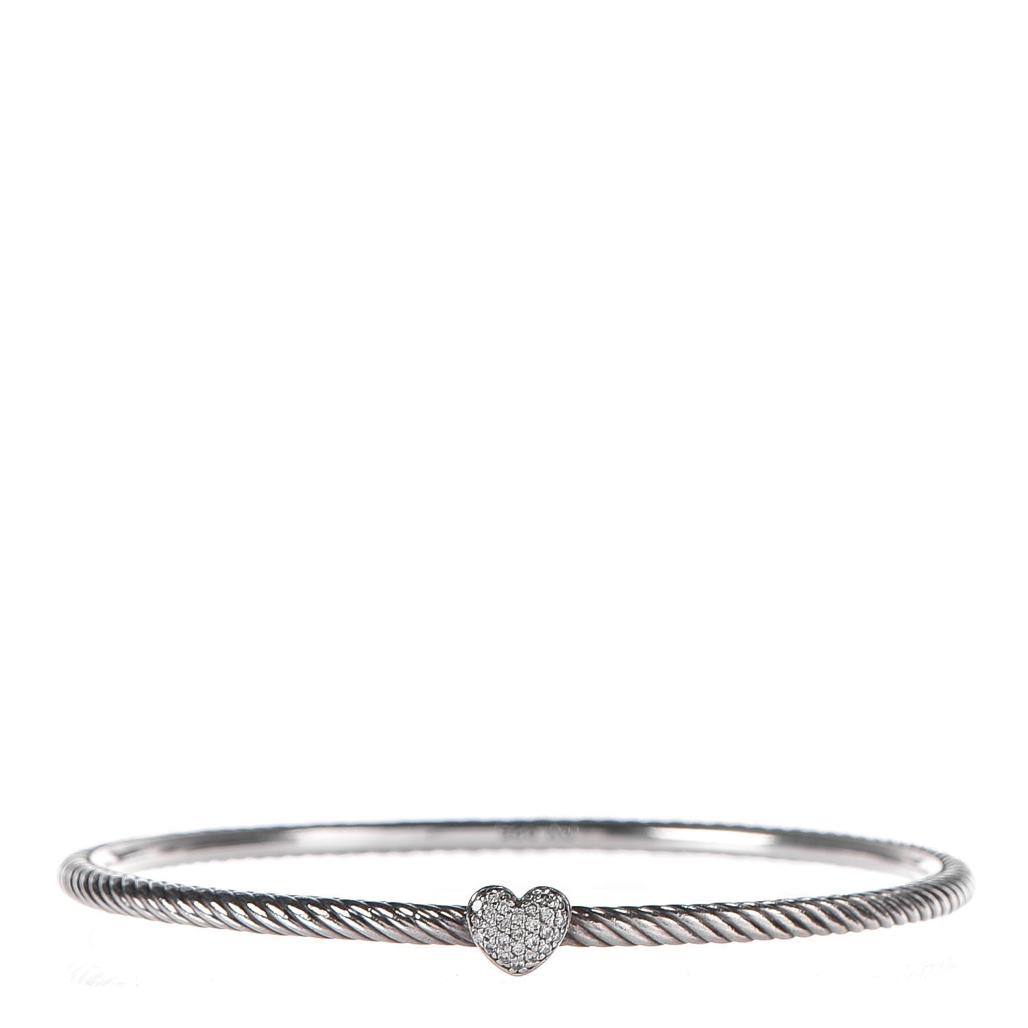 David Yurman Sterling Silver Diamond 3mm Heart Cable Bangle 1 of 5