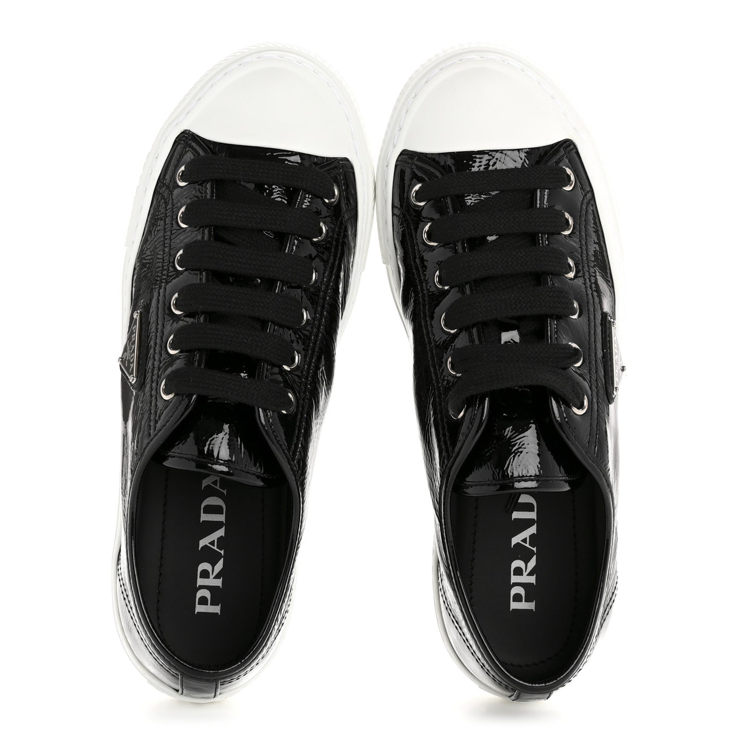Patent Naplak Triangle Logo Womens Low Top Sneakers 38 Black White