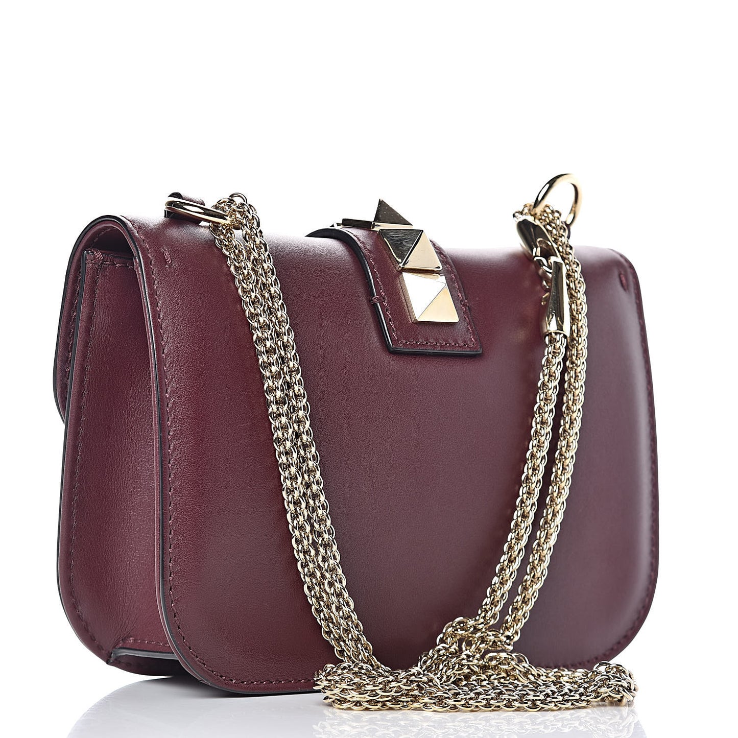 Vitello Small Glam Lock Rockstud Flap Rubin