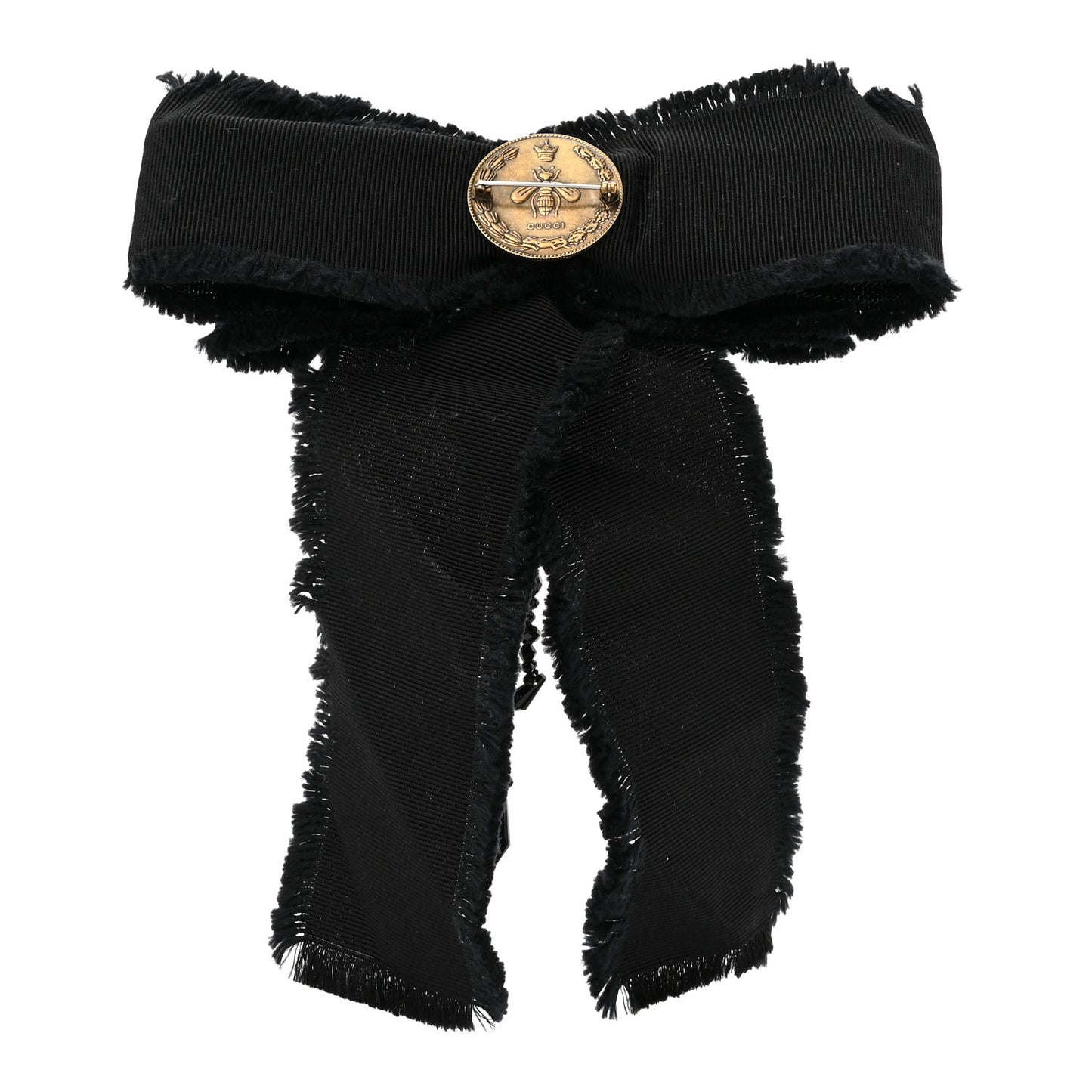 Grosgrain Crystal Bow Brooch Black