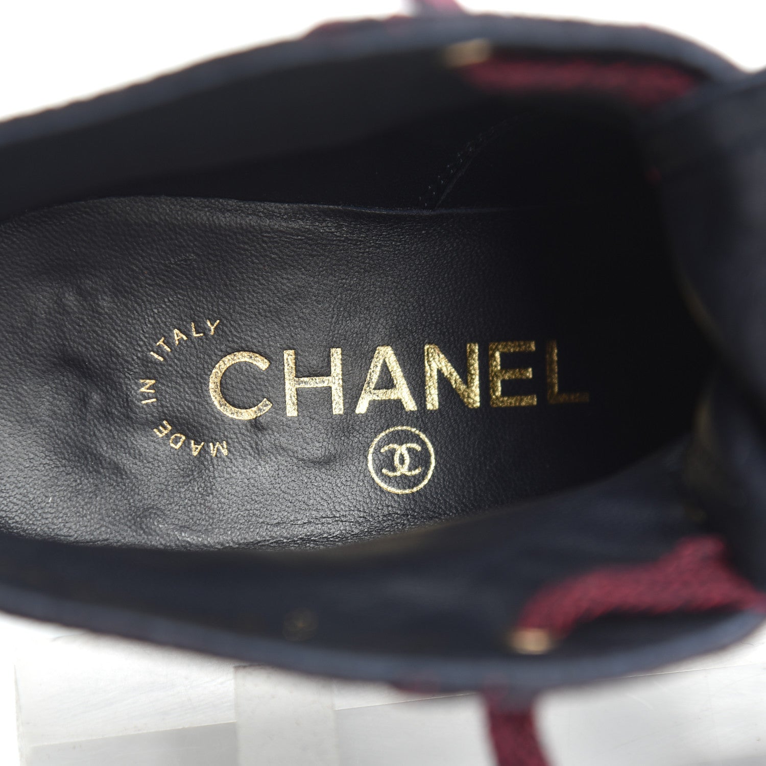Chanel Suede Lace Up Wedge Booties 35 Dark Blue 6 of 18