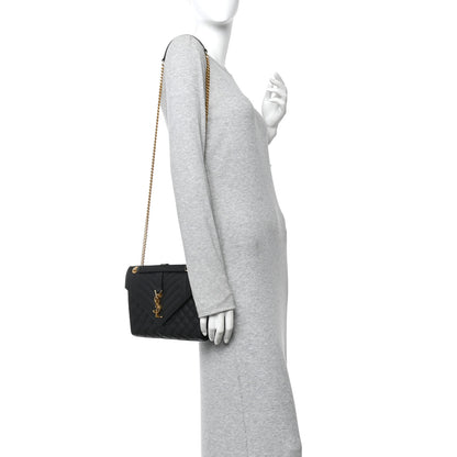 Saint Laurent Grain De Poudre Textured Mixed Matelasse Triquilt Medium Monogram Satchel Black 2 of 12