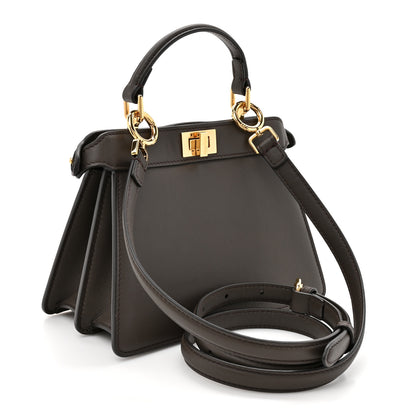 Fendi Vitello Seta Shiny Nappa Floral Embroidered Petite Peekaboo I SEE U Satchel Carbone Black 3 of 14