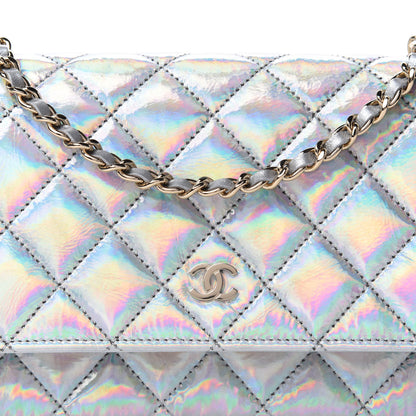 Chanel Iridescent Goatskin Quilted Wallet On Chain WOC Silver 11 of 12