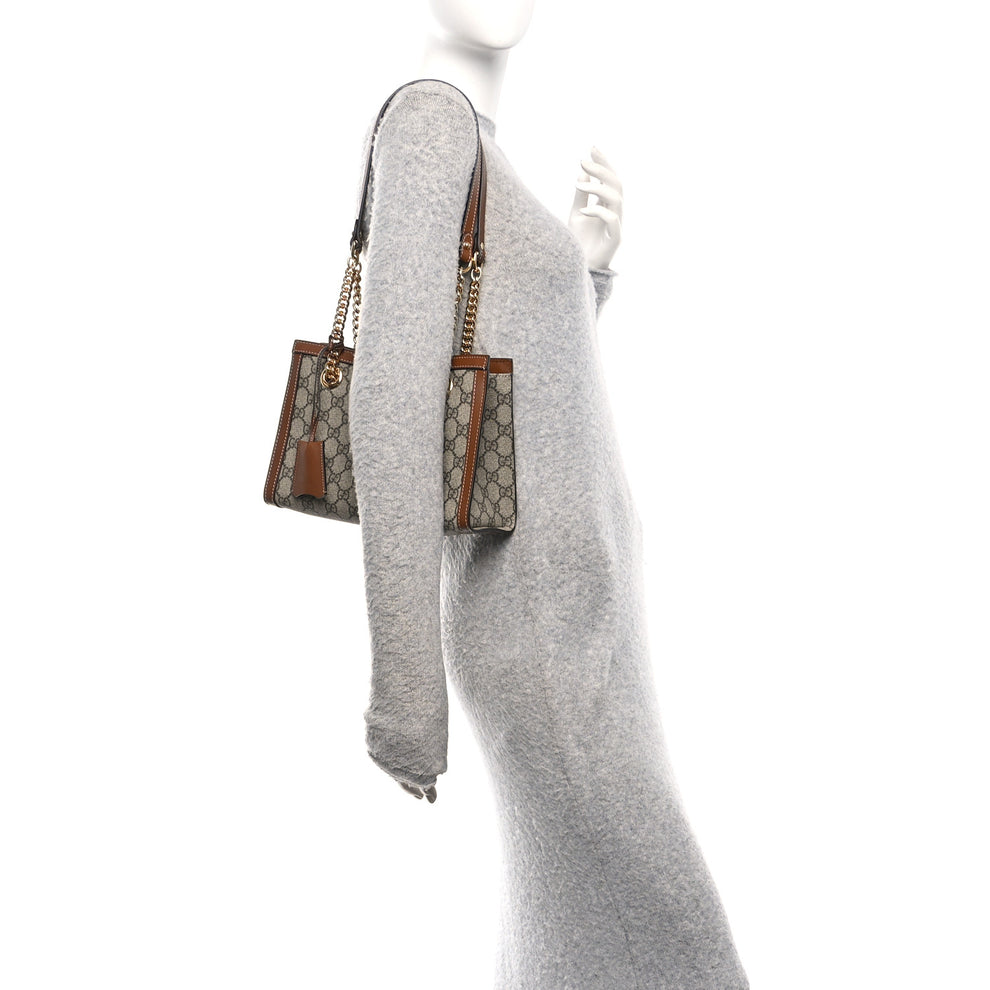Gucci GG Supreme Monogram Calfskin Small Padlock Tote Beige Ebony ...