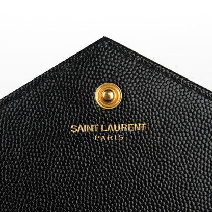 Saint Laurent Grain De Poudre Matelasse Chevron Monogram Chain Wallet Black 5 of 7