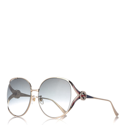 Gucci Metal Oversized Round Frame GG0225S Sunglasses Gold 1 of 9