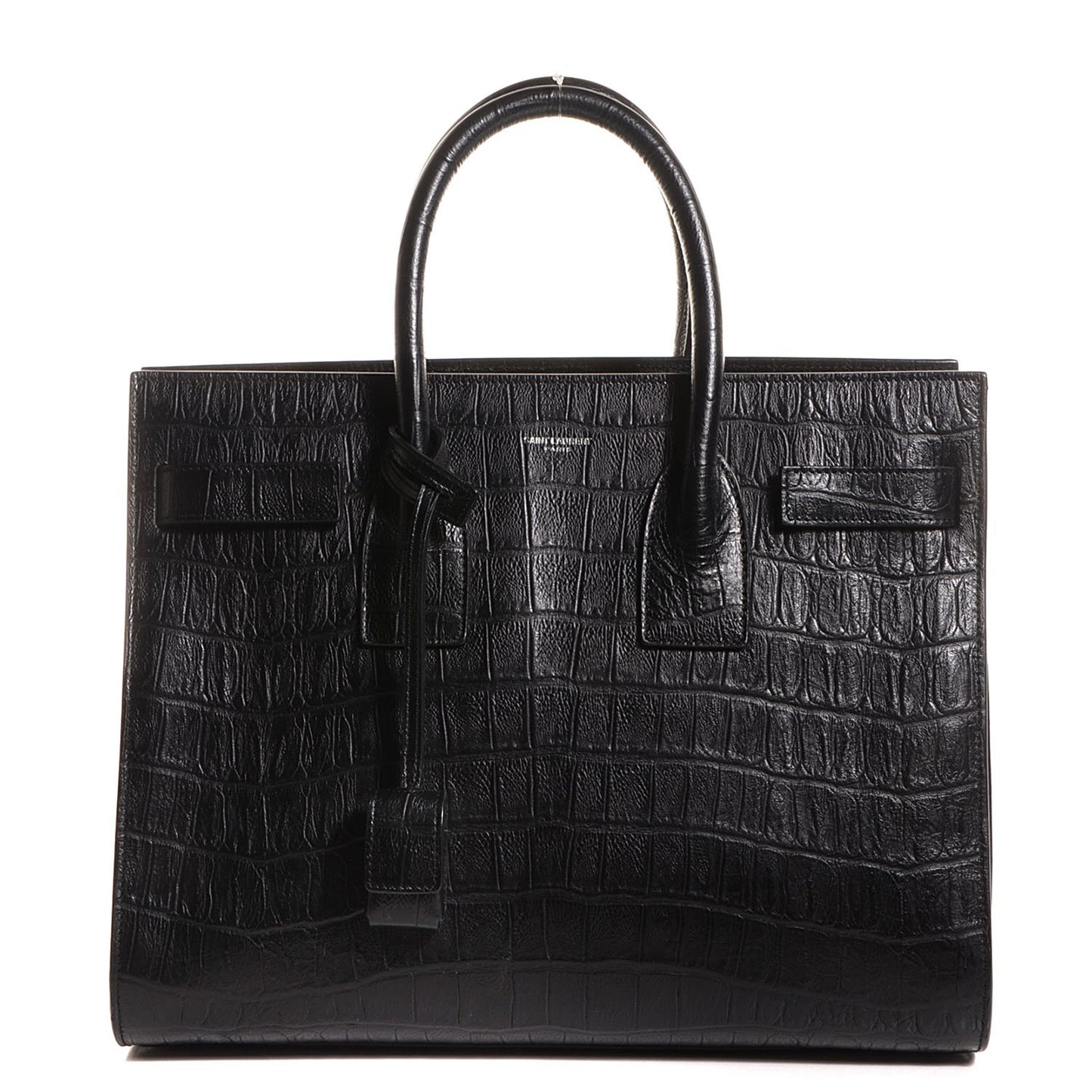 Calfskin Crocodile Embossed Small Sac de Jour Bag Black